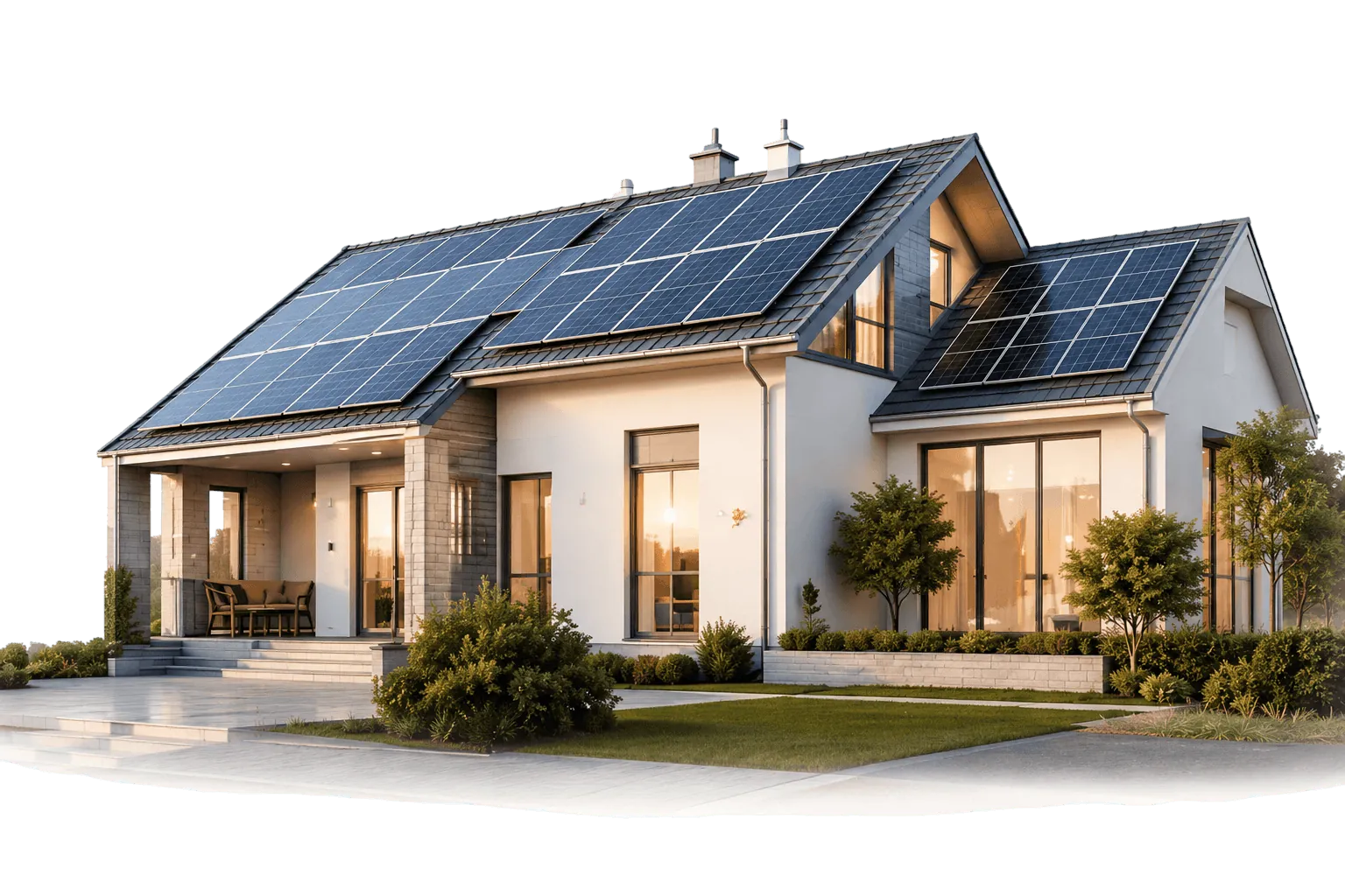 Modern home with rooftop solar panels